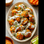 Buffalo Chicken Meatballs with Bleu Cheese Dip