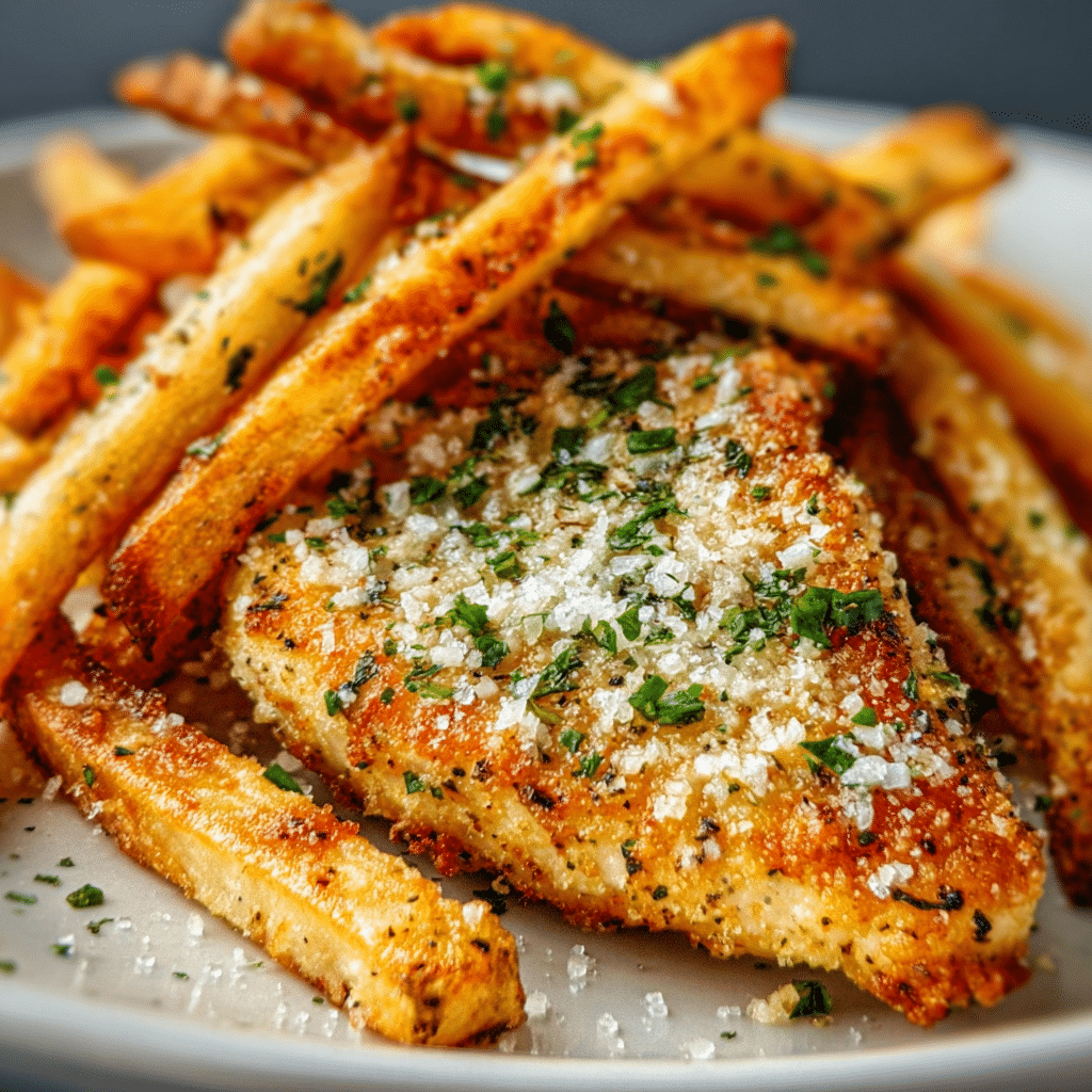 Garlic Parmesan Chicken with Crispy Fries