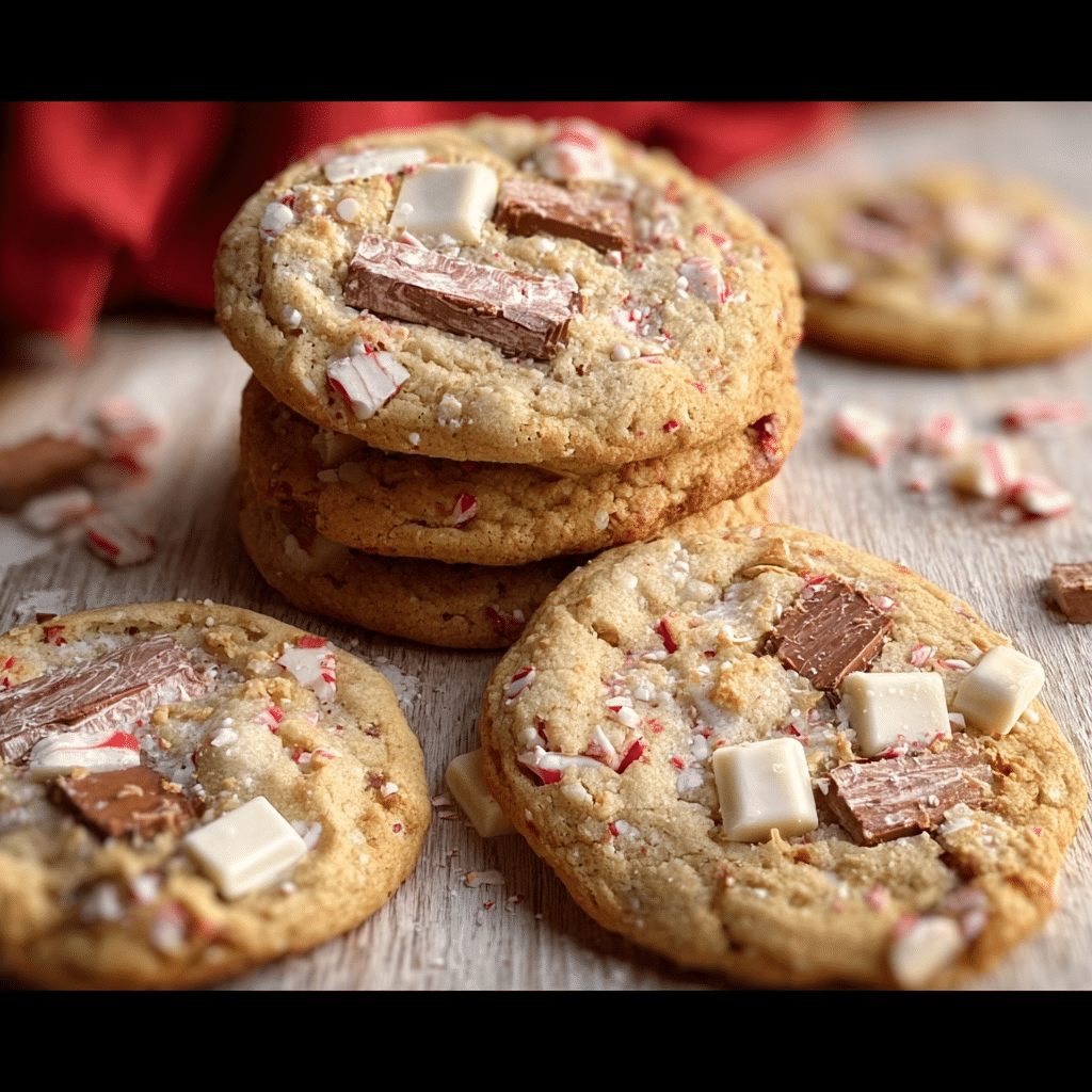 Peppermint Bark Peanut Butter Cookies with White Chocolate