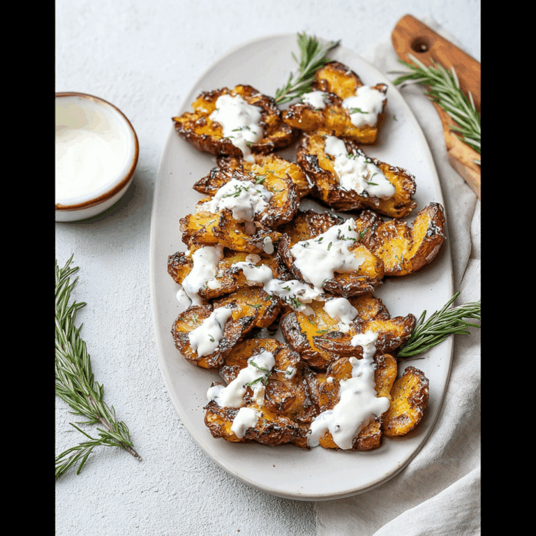 Smashed Potatoes with Garlic Feta Sauce