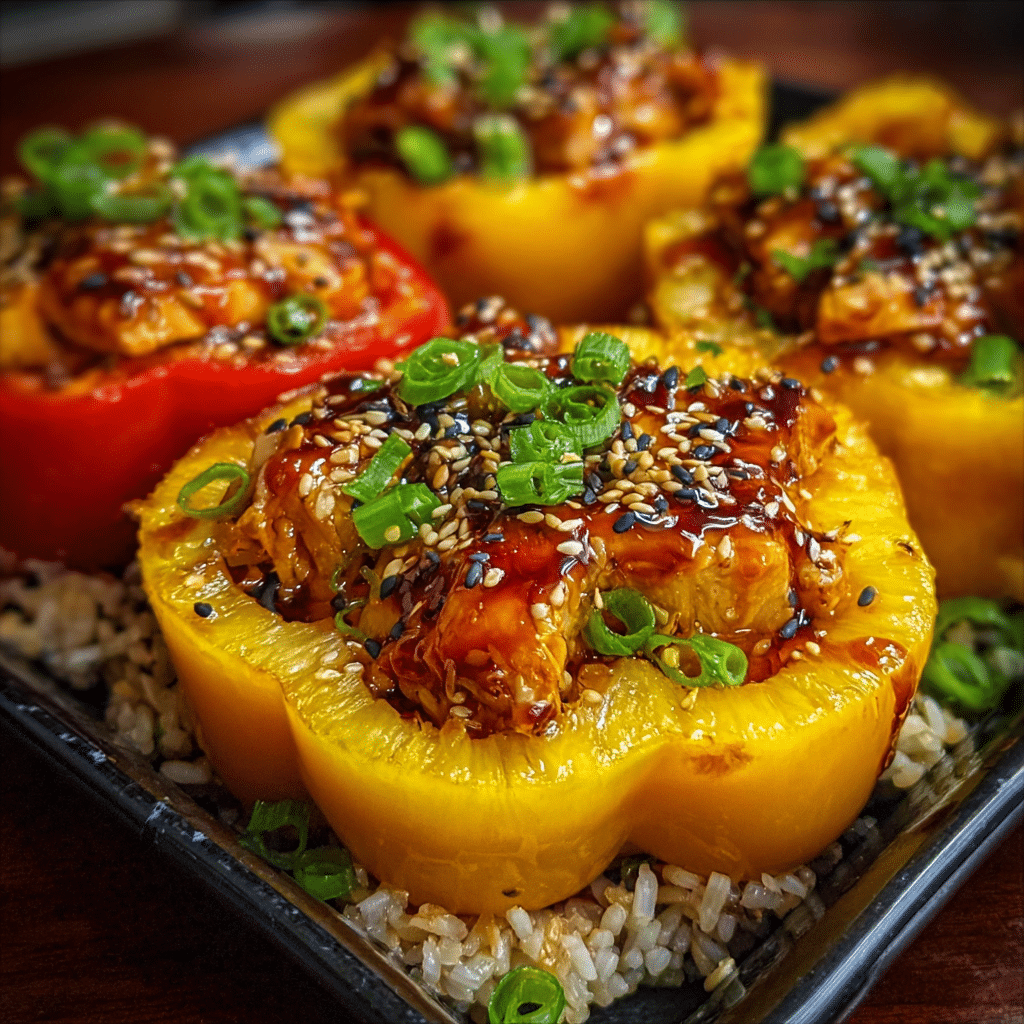 Teriyaki Chicken Stuffed Peppers with Pineapple