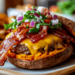 Bacon Cheeseburger Loaded Sweet Potato