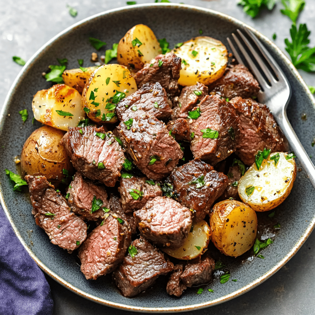Garlic Butter Beef Bites with Potatoes