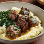 Garlic & Herb Butter Steak Bites over Mashed Potatoes