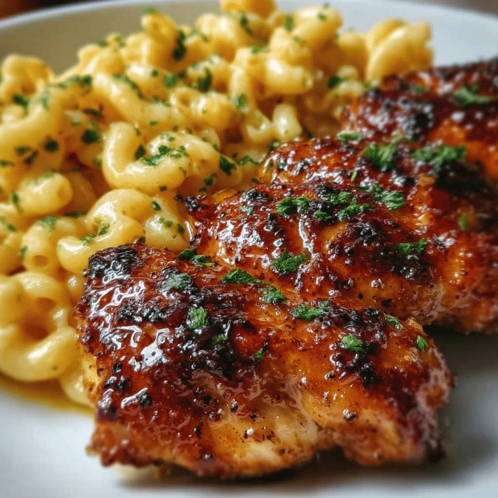 Honey Garlic Butter Chicken with Mac & Cheese