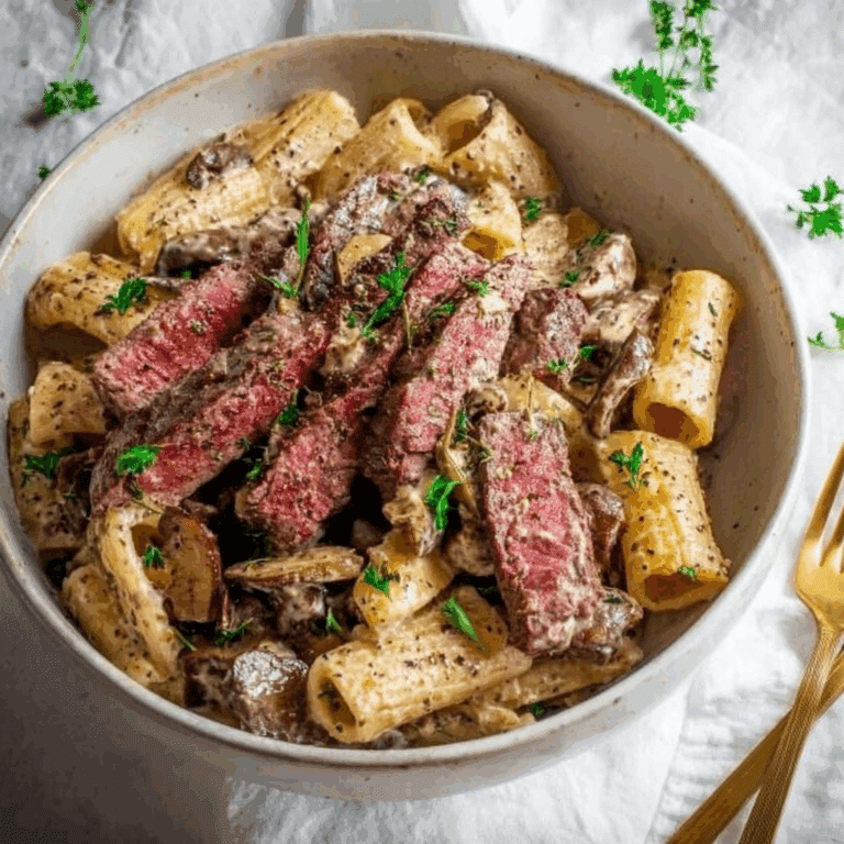 Pasta with Steak and Caramelized Onion Cream Sauce