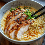 Fiery Chicken Ramen with Creamy Garlic Sauce